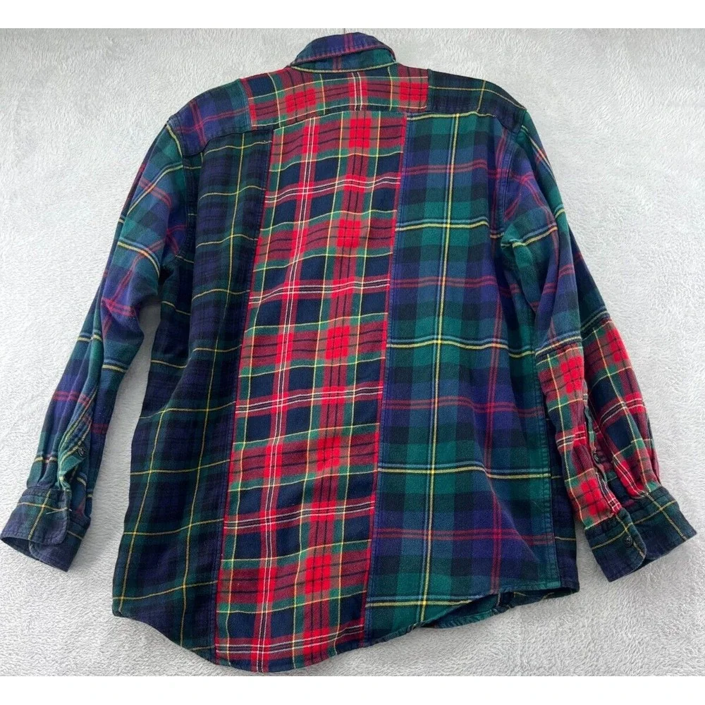 VTG Polo Ralph Lauren Shirt Mens M Patchwork Plaid Flannel Multi Color Button
